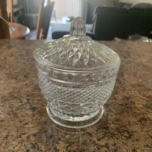 NWOT Vintage Anchor Hocking Stamped Glass Crystal Sugar Bowl With Lid